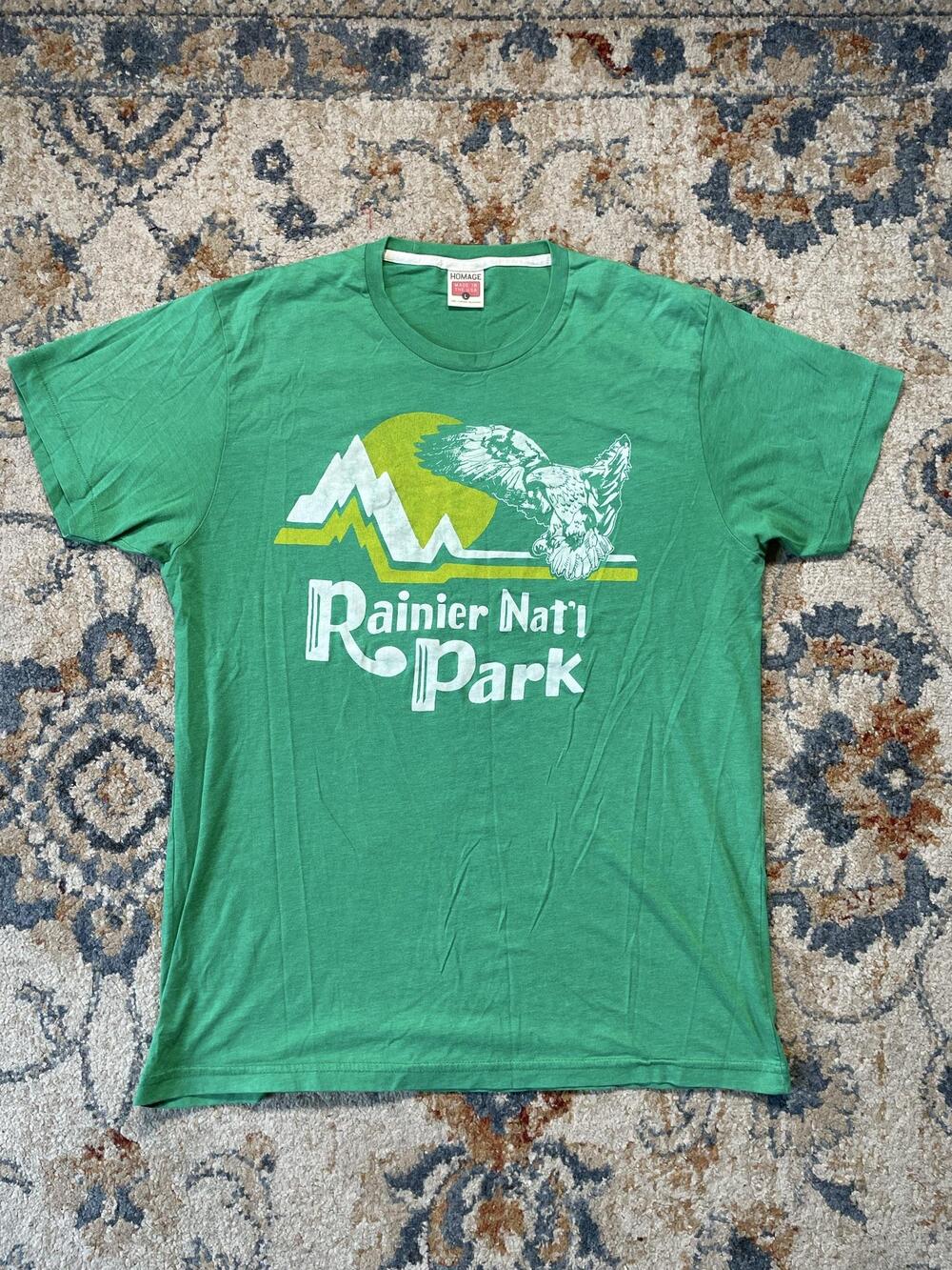 Homage Rainier National Park Shirt Mens Large Green Graphic Tee Made USA